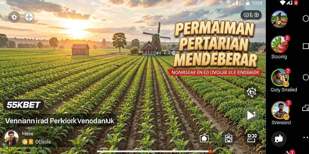 Tangkapan layar gameplay <strong>55KBET</strong> menunjukkan aktivitas bertani yang menarik.