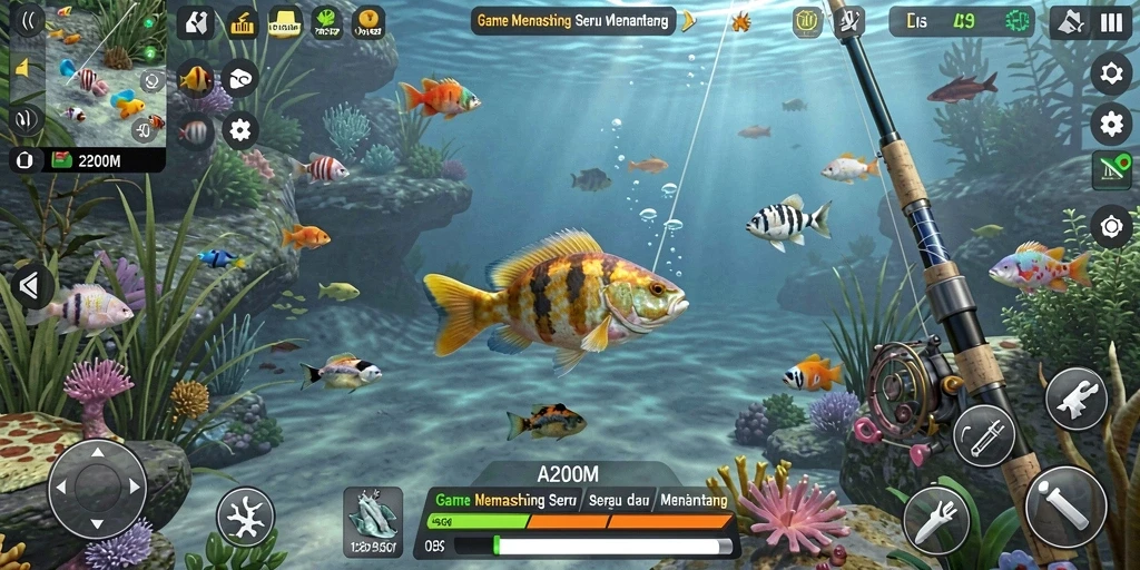 Tampilan menakjubkan dari gameplay A200M saat menangkap ikan.