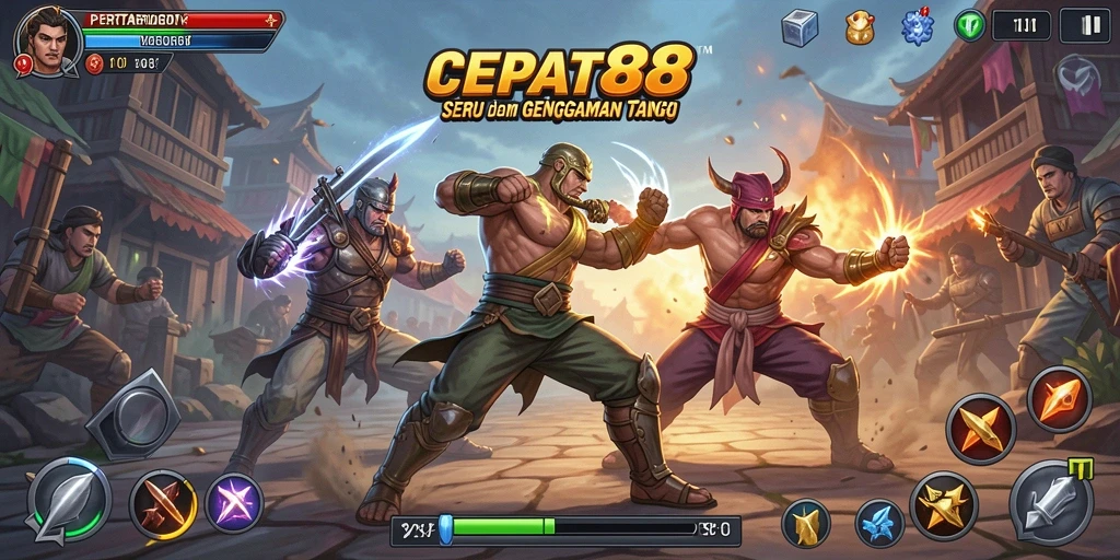 Screenshot CEPAT88 menampilkan karakter sedang bertarung dengan efek serangan yang dramatis.