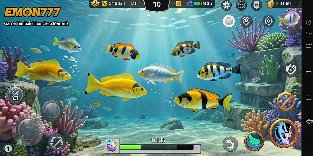 Tangkapan layar menampilkan gameplay menarik dari EMON777 saat menangkap ikan.