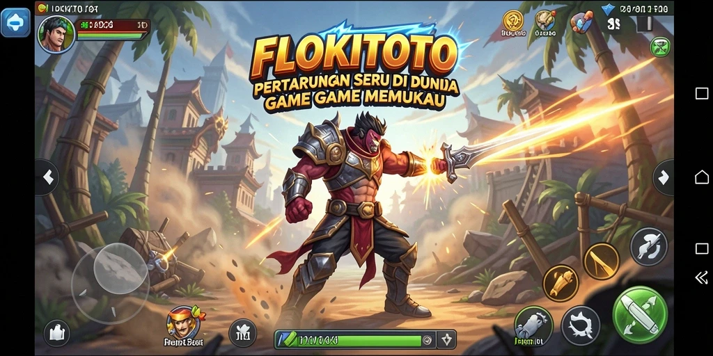 Tangkapan layar menunjukkan pertarungan epik dalam FLOKITOTO.