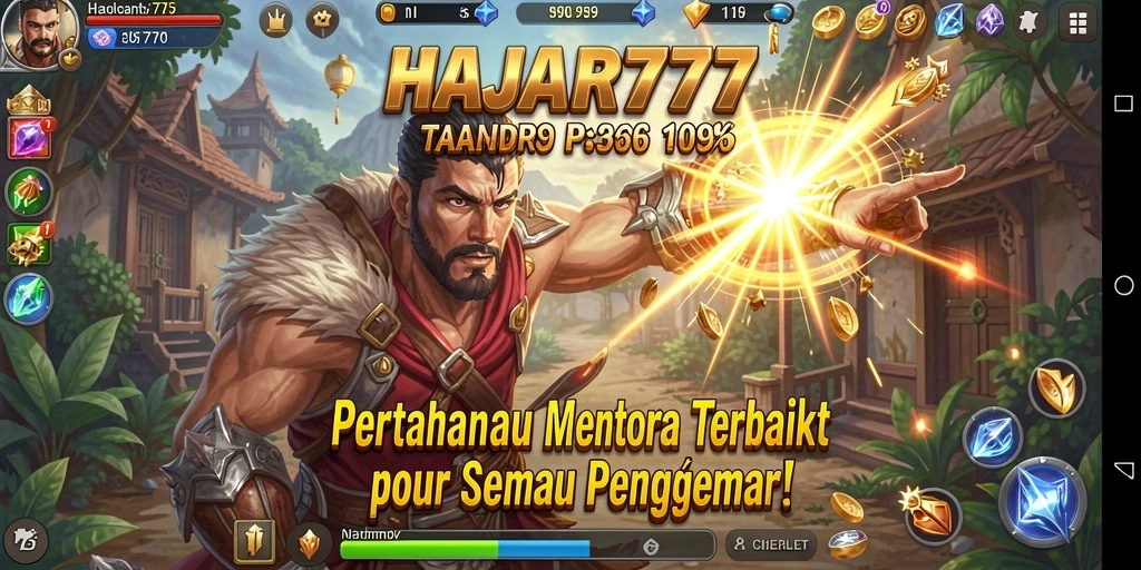 Tangkapan layar dari gameplay HAJAR777 yang menampilkan pertempuran menara yang intens.