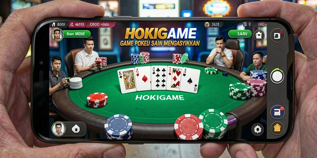 Tampilan gameplay HOKIGAME dengan aksi poker yang mendebarkan.