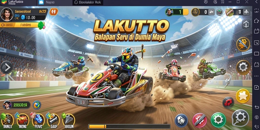 Tampilan gameplay seru dari LAKUTOTO dalam balapan yang menantang.