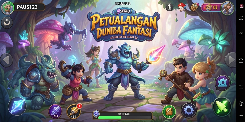 Screenshot utama PAUS123 menampilkan gameplay penuh aksi di dunia fantasi.