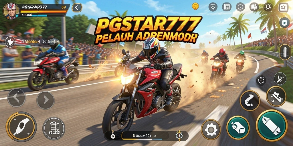 Gameplay seru PGSTAR777 dengan balapan motor menegangkan.