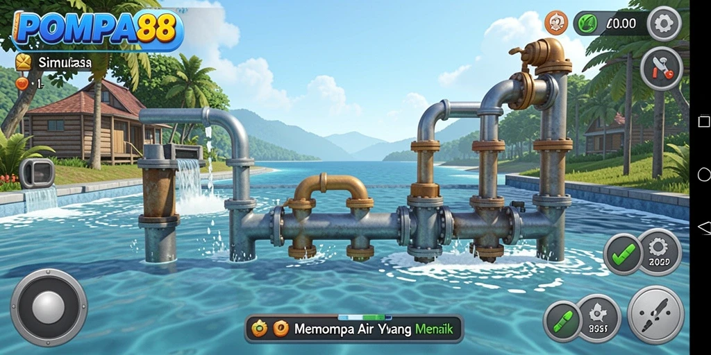 Tampilan gameplay dari POMPA88 yang menampilkan teknik memompa air.