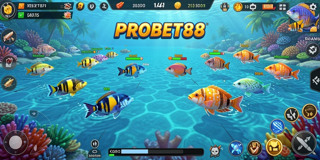 Screenshot gameplay PROBET88 menampilkan aksi Tembak Ikan yang seru.