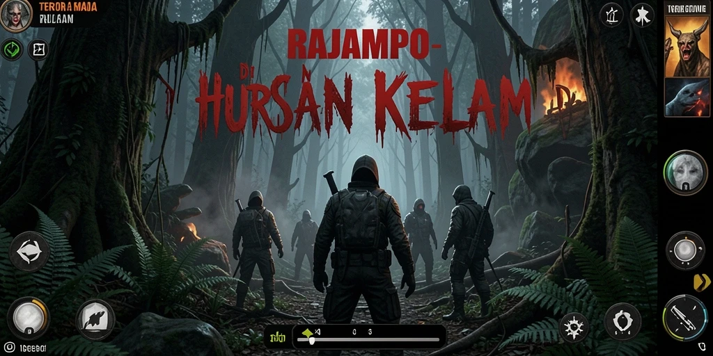 Screenshot gameplay RAJAMPO menunjukkan suasana horror yang mengerikan.