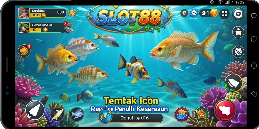 Tampilan gameplay SLOT88 yang menakjubkan dengan ikan berwarna-warni.