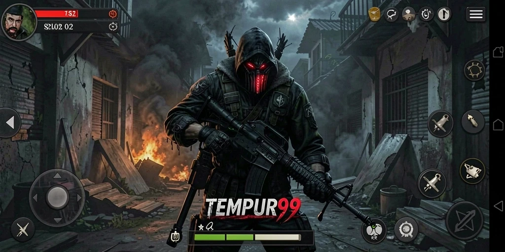Tampilan gameplay TEMPUR99 yang menakutkan dan penuh misteri.