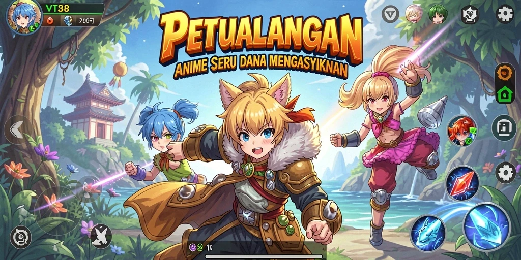 Tampilan gameplay VT38 dengan karakter Anime yang menarik dan grafis yang memukau.